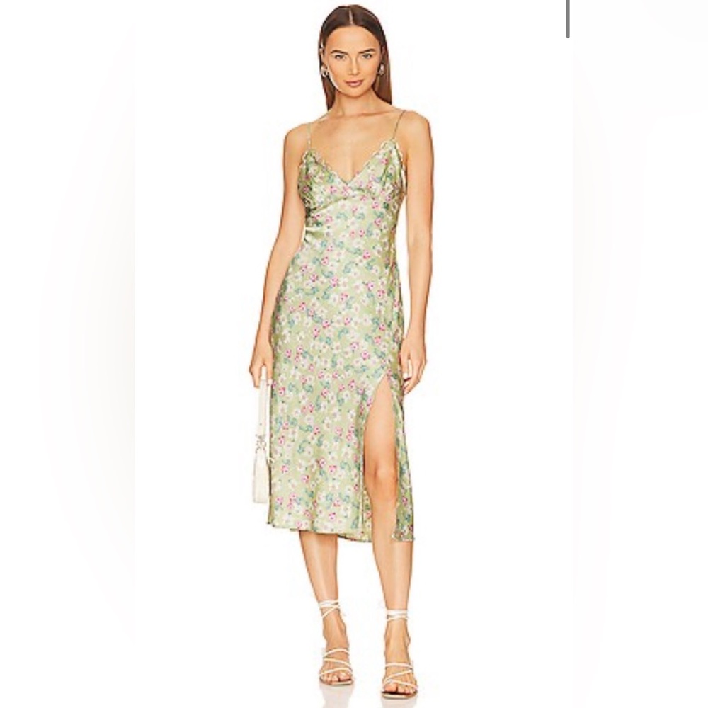 ASTR The Label Florentina Satin Slip Dress in Lime & Pink Floral